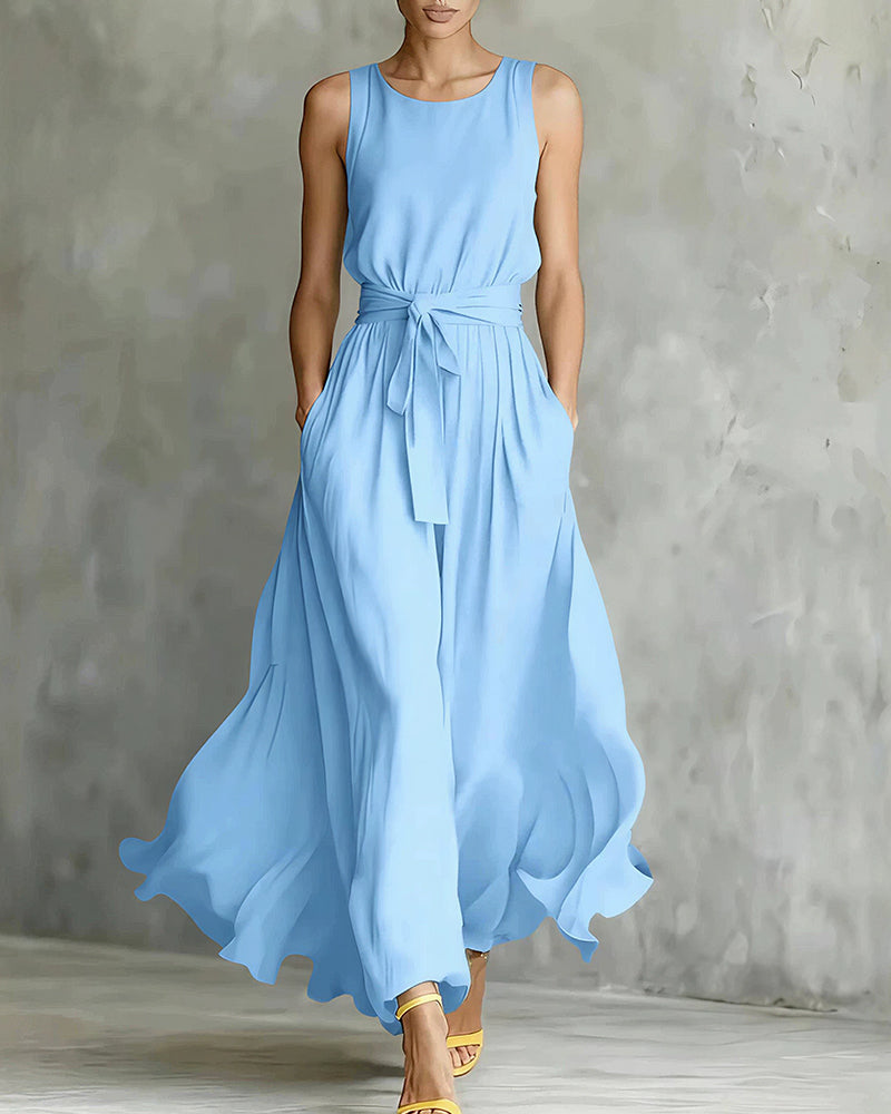 Vyla™ Sleeveless Tie-Waist Flowy Maxi Dress