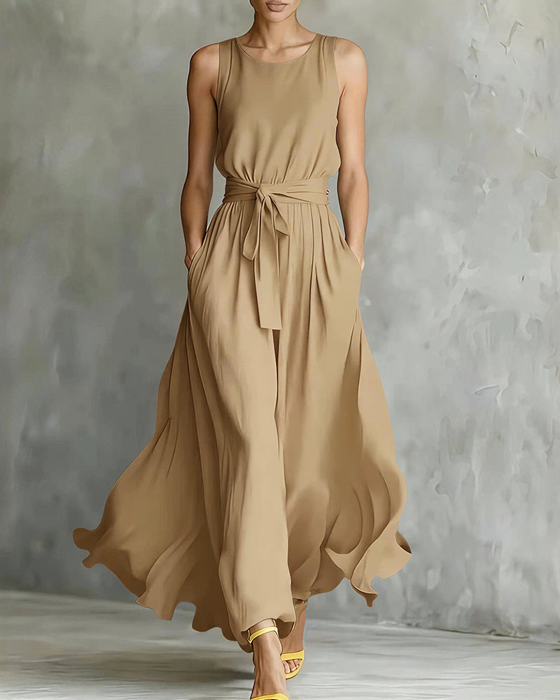 Vyla™ Sleeveless Tie-Waist Flowy Maxi Dress