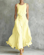 Vyla™ Sleeveless Tie-Waist Flowy Maxi Dress