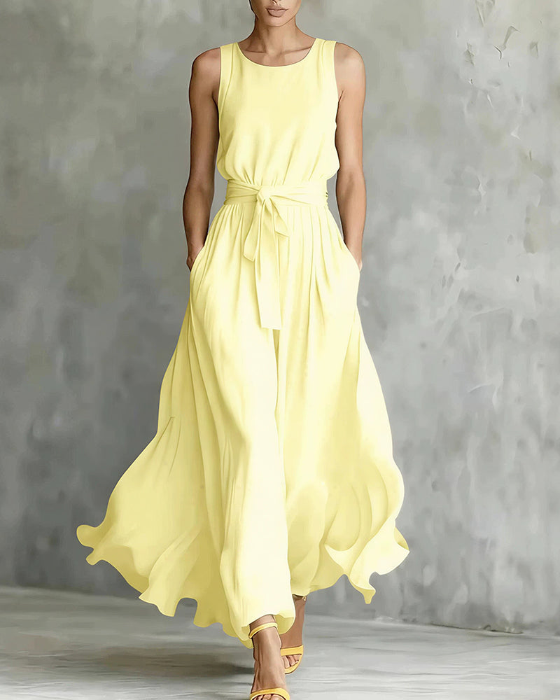 Vyla™ Sleeveless Tie-Waist Flowy Maxi Dress