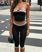 Vyla™ Lace Patchwork Bow Bandeau & Capri Set