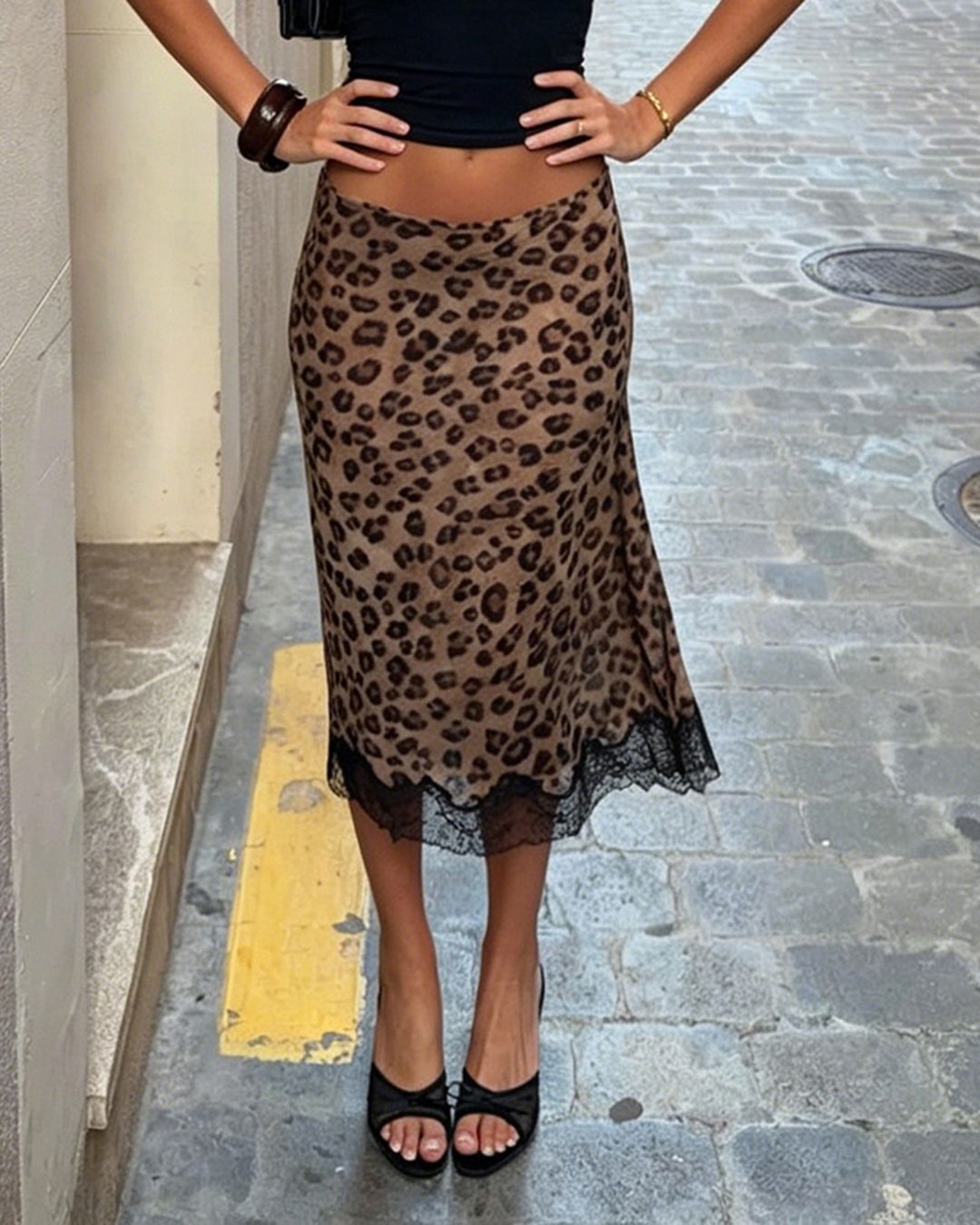 Vyla™ Leopard Lace Patchwork Sheer Midi Skirt
