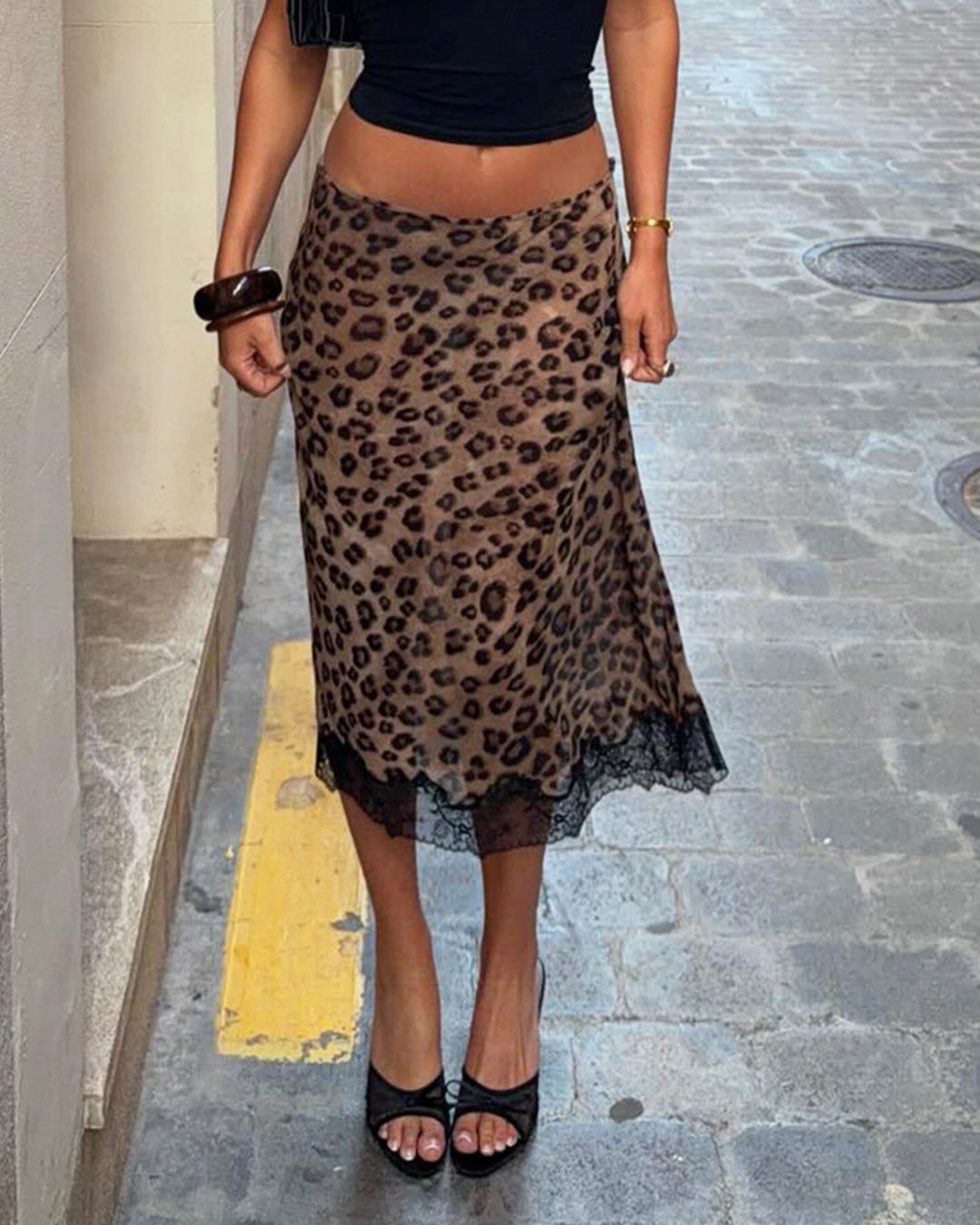 Vyla™ Leopard Lace Patchwork Sheer Midi Skirt