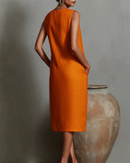 Vyla™ Linen Blend Sleeveless Crew Neck Midi Dress