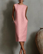 Vyla™ Linen Blend Sleeveless Crew Neck Midi Dress