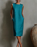 Vyla™ Linen Blend Sleeveless Crew Neck Midi Dress