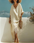 Vyla™ Bohemian V-Neck Fringe Midi Dress