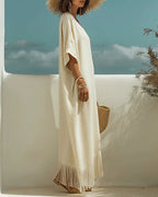 Vyla™ Bohemian V-Neck Fringe Midi Dress