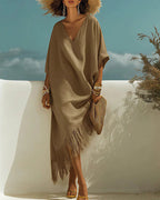 Vyla™ Bohemian V-Neck Fringe Midi Dress