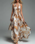Vyla™ Boho Halter Neck Deep-V Flowy Maxi Dress