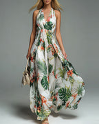 Vyla™ Boho Halter Neck Deep-V Flowy Maxi Dress