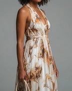 Vyla™ Boho Halter Neck Deep-V Flowy Maxi Dress