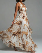 Vyla™ Boho Halter Neck Deep-V Flowy Maxi Dress