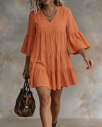 Vyla™ V-Neck Bell Sleeve Ruffle Tiered Mini Dress
