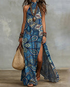 Vyla™ Boho Halter Neck High Slit Maxi Dress