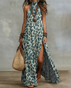 Vyla™ Boho Halter Neck High Slit Maxi Dress