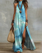 Vyla™ Boho Halter Neck High Slit Maxi Dress