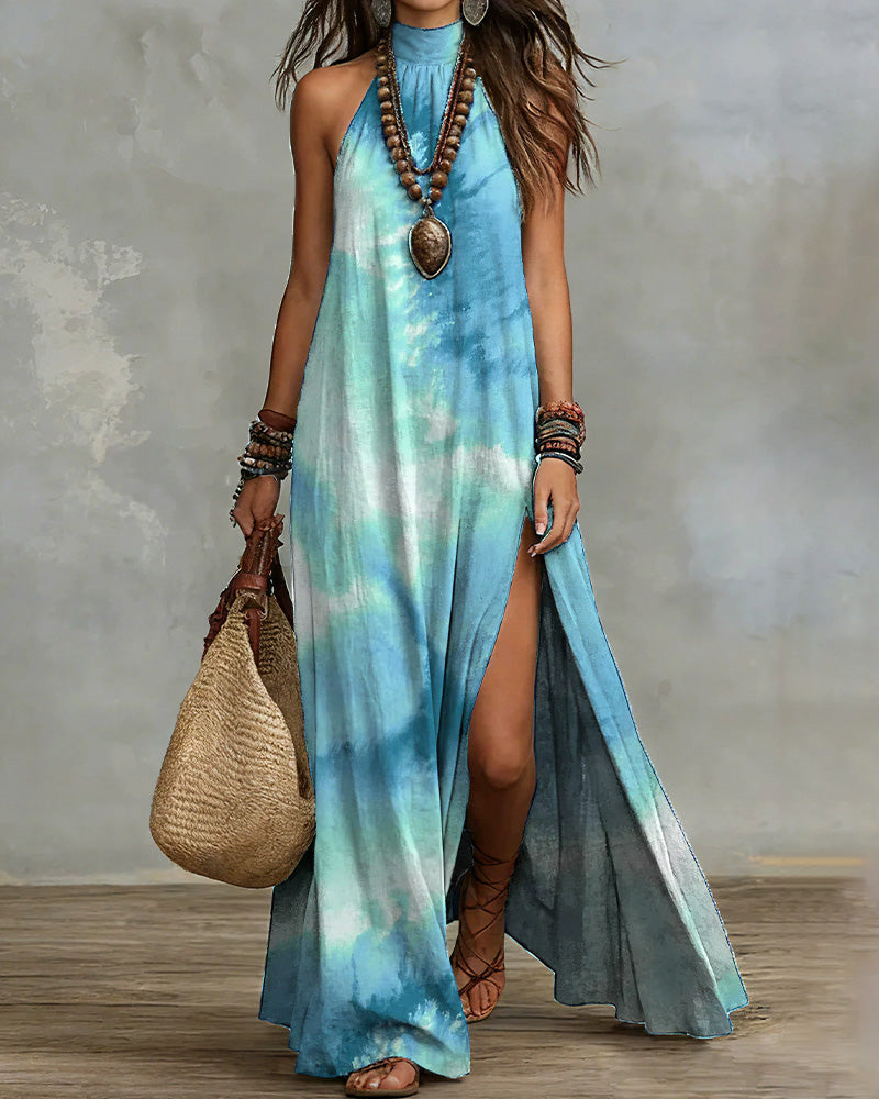 Aloveta™ Boho Halter Neck High Slit Maxi Dress