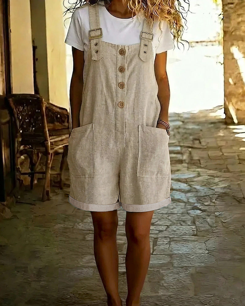 Vyla™ Vintage Short Overalls With Pockets