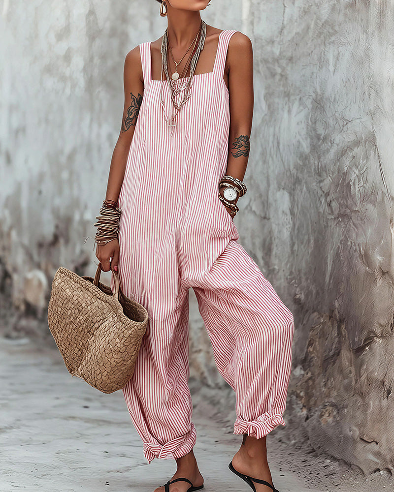 Vyla™ Striped Sleeveless Loose Jumpsuit Summer Casual Romper