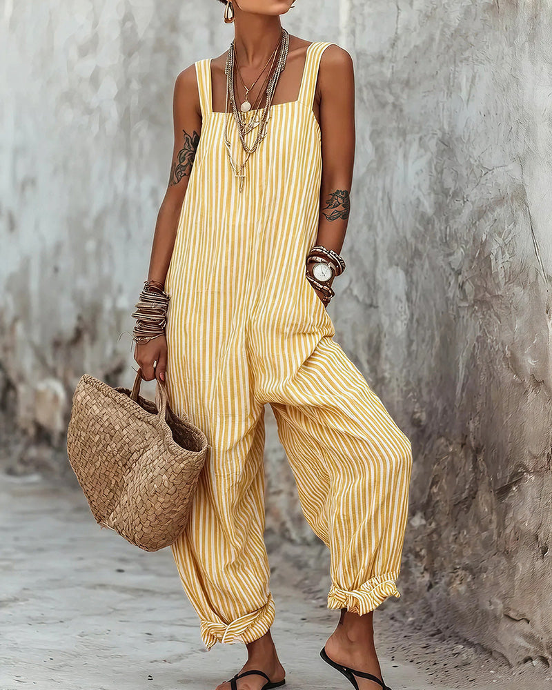 Vyla™ Striped Sleeveless Loose Jumpsuit Summer Casual Romper