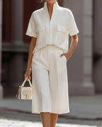 Vyla™ Short Sleeve Top & Cropped Pants Elegance Lounge Set