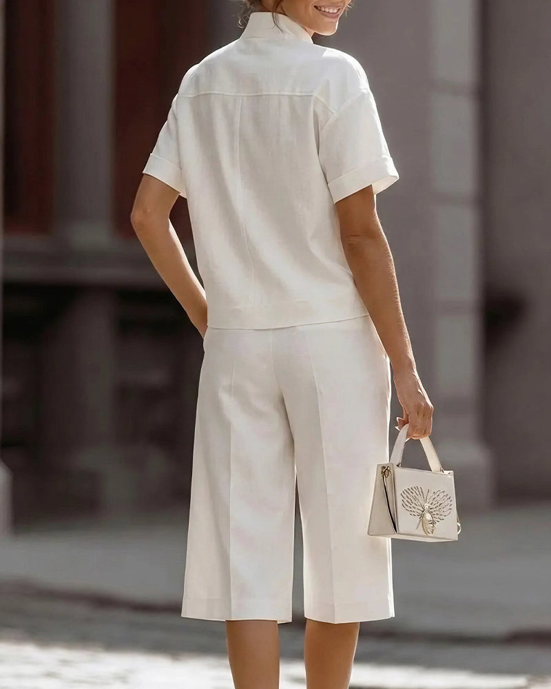 Vyla™ Short Sleeve Top & Cropped Pants Elegance Lounge Set