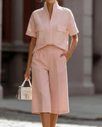 Vyla™ Short Sleeve Top & Cropped Pants Elegance Lounge Set
