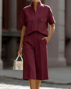 Vyla™ Short Sleeve Top & Cropped Pants Elegance Lounge Set