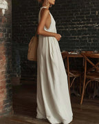 Vyla™ Boho Breeze Lace Trim Halter Wide Leg Jumpsuit