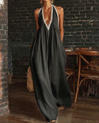 Vyla™ Boho Breeze Lace Trim Halter Wide Leg Jumpsuit