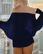 Vyla™ Off-Shoulder Draped Dolman Sleeve Bodycon Mini Dress