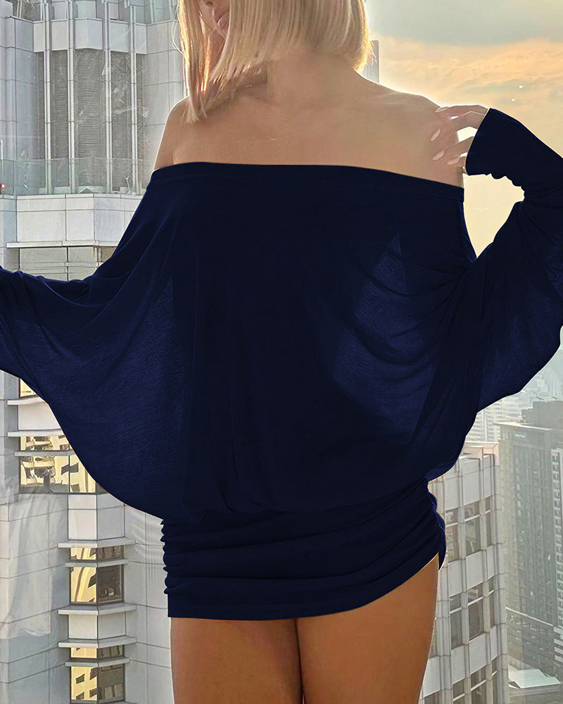 Vyla™ Off-Shoulder Draped Dolman Sleeve Bodycon Mini Dress