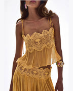 Vyla™ Slim Fit Ruffle Trim Open-Back Chiffon Set
