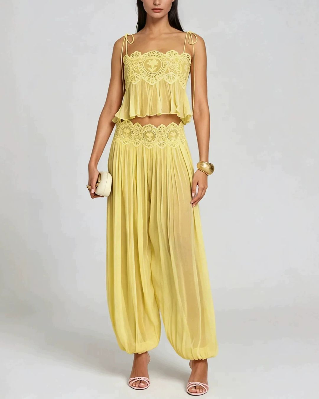 Vyla™ Slim Fit Ruffle Trim Open-Back Chiffon Set