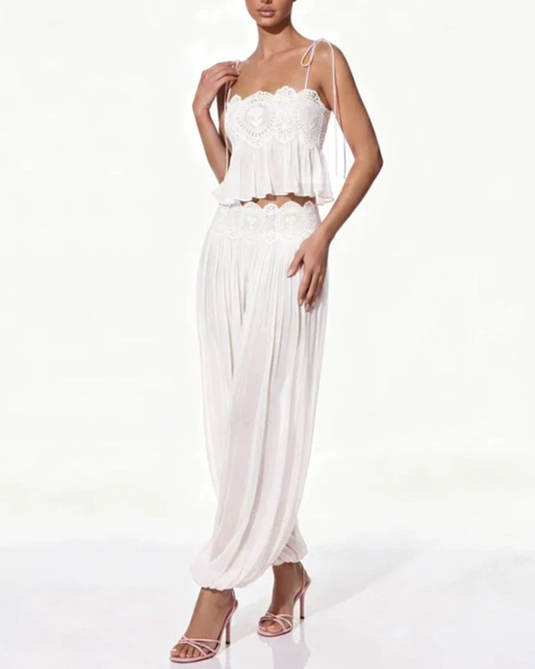 Vyla™ Slim Fit Ruffle Trim Open-Back Chiffon Set