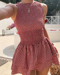 Vyla™ Smocked Gingham Sleeveless Ruffle Mini Dress