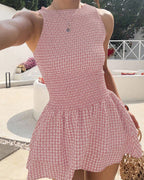 Vyla™ Smocked Gingham Sleeveless Ruffle Mini Dress