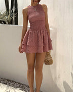 Vyla™ Smocked Gingham Sleeveless Ruffle Mini Dress