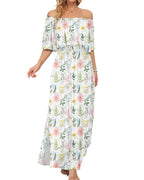 Vyla™ Floral Off-Shoulder Maxi Dress Ruffle Short Sleeve Split Long Dress