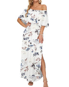 Vyla™ Floral Off-Shoulder Maxi Dress Ruffle Short Sleeve Split Long Dress
