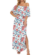 Vyla™ Floral Off-Shoulder Maxi Dress Ruffle Short Sleeve Split Long Dress