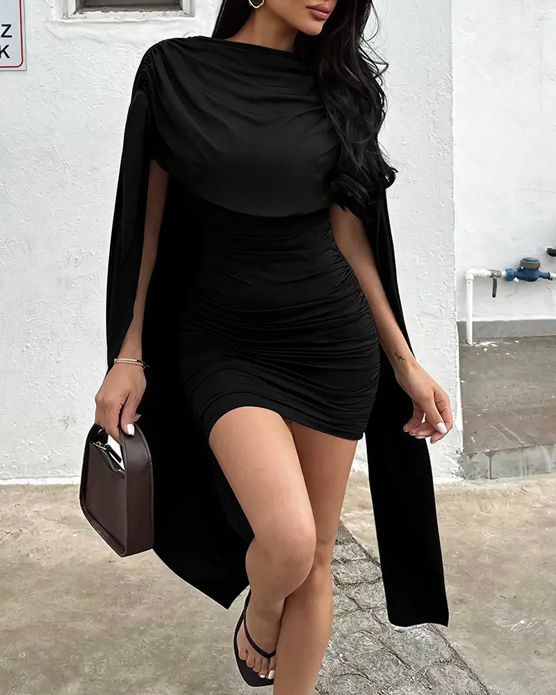 Vyla™ Cowl Neck Cape Mini Dress Sleeveless Slim Fit Party Dress