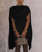Vyla™ Cowl Neck Cape Mini Dress Sleeveless Slim Fit Party Dress
