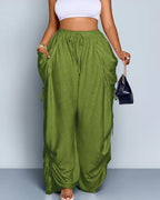 Vyla™ High Waisted Drawstring Wide Leg Linen Blend Casual Pants