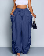Vyla™ High Waisted Drawstring Wide Leg Linen Blend Casual Pants