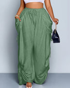 Vyla™ High Waisted Drawstring Wide Leg Linen Blend Casual Pants