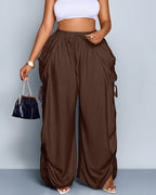 Vyla™ High Waisted Drawstring Wide Leg Linen Blend Casual Pants