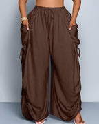 Vyla™ High Waisted Drawstring Wide Leg Linen Blend Casual Pants