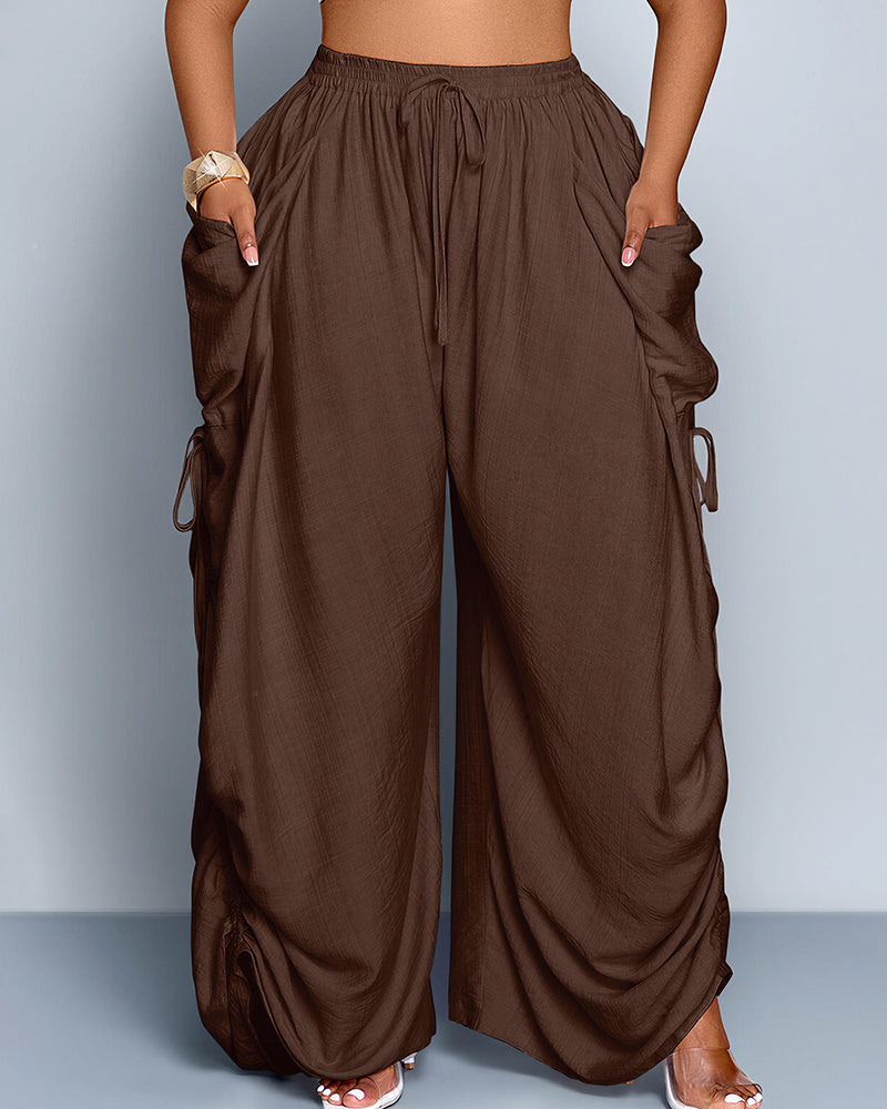 Vyla™ High Waisted Drawstring Wide Leg Linen Blend Casual Pants